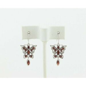10k White Gold Natural Garnet Butterfly Earrings Dangle Drop Earrings